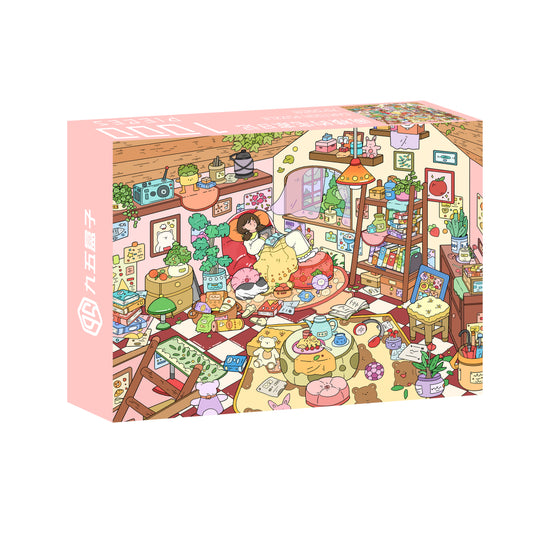 [Jigsaw Puzzle]1000-Piece Cartoon-Style Jigsaw Puzzle 'Attic Staycation Diary' - Whimsical Home Life Art for Family Game Night - 95BOX TOY