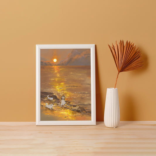 [Jigsaw Puzzle]169-Piece Mini A4 Size Puzzle 'Golden Beach' - Cute Cat & Dog Portrait for Quick Stress Relief (Portable Travel Toy) - 95BOX TOY